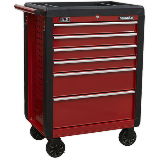 702 x 477 x 993mm 6 Drawer RED Portable Tool Chest Locking Mobile Storage Box Loops