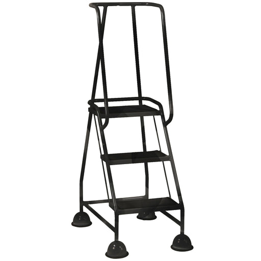 3 Tread Mobile Warehouse Steps BLACK 1.43m Portable Safety Ladder & Wheels Loops