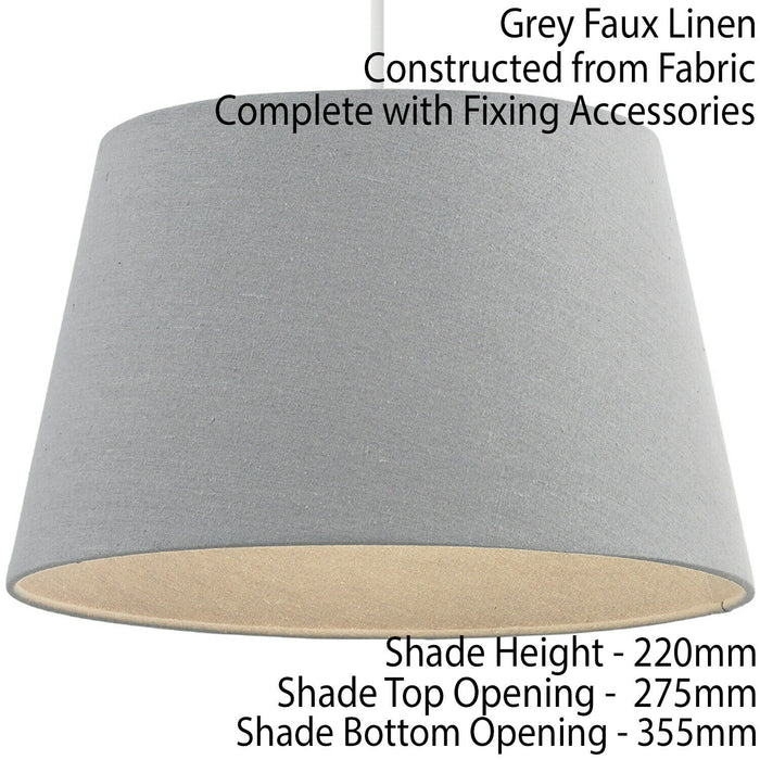 14" Inch Round Tapered Drum Lamp Shade Grey Linen Fabric Cover Simple Elegant Loops