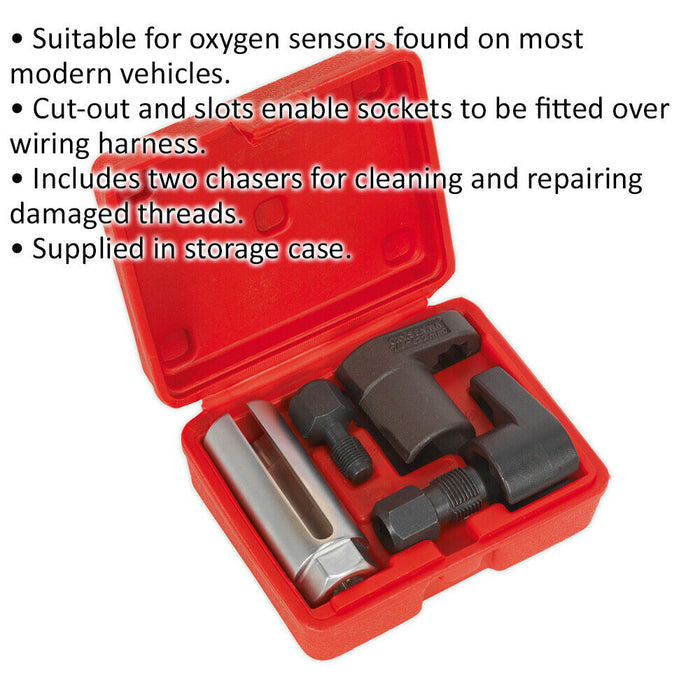 5 Piece Oxygen Sensor & Thread Chaser Set - 3/8" & 1/2" Sq Drive - Storage Case Loops