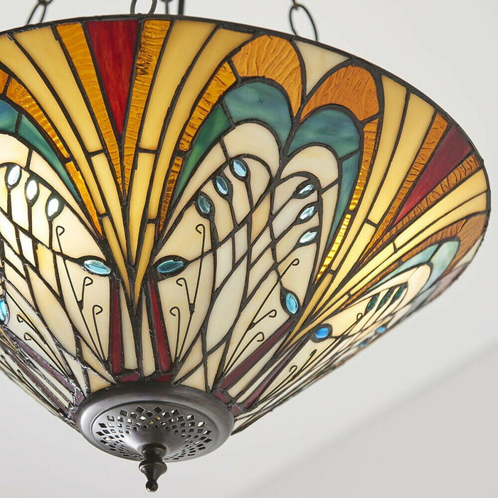 Tiffany Glass Hanging Ceiling Pendant Light Bronze Inverted Lamp Shade i00122 Loops