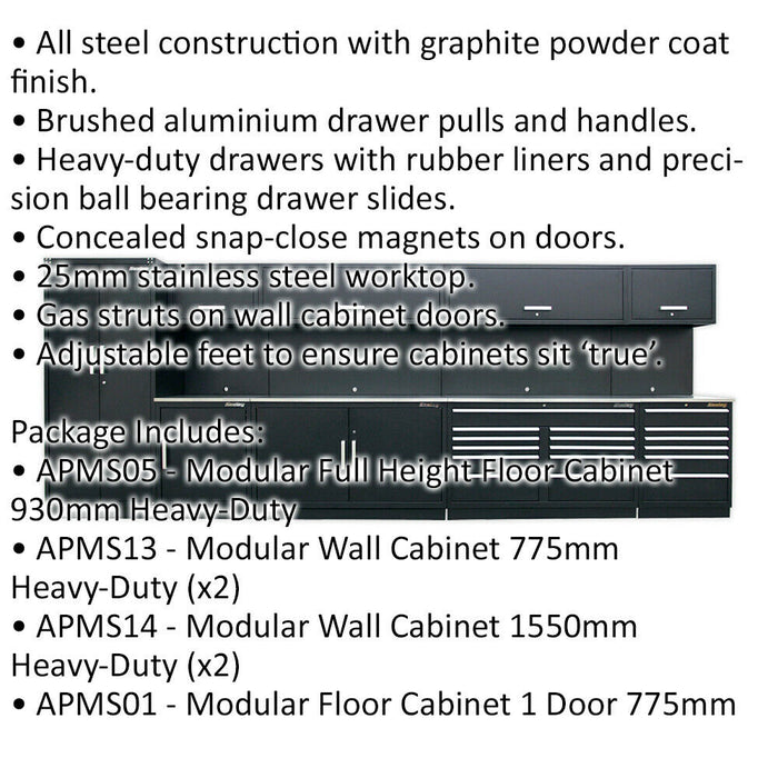 5.6m Modular Garage Storage System - Steel Construction - Workshop Cabinets Loops