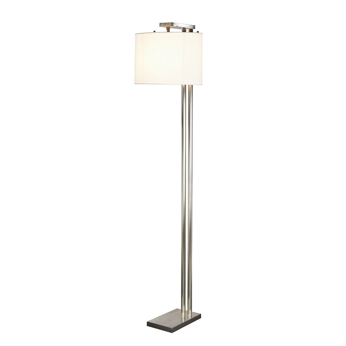 Floor Lamp 2 Metal Columns White Shade Included Brushed Nickel LED E27 60W Bulb Loops