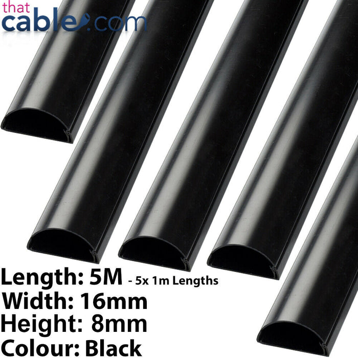 5x 1m (5m) 16mm x 8mm Black Speaker Cable Trunking Conduit Cover AV TV Wall Loops