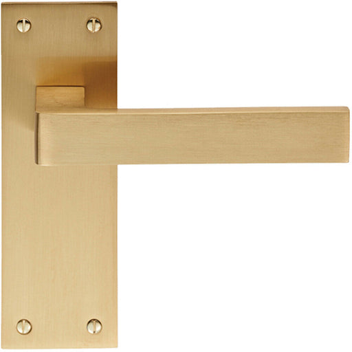 PAIR Straight Square Handle on Slim Latch Backplate 150 x 50mm Satin Brass Loops