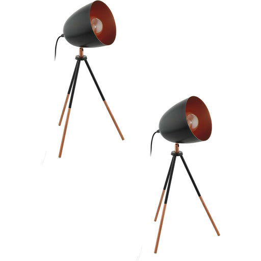 2 PACK Mini Tripod Table Lamp Desk Light Black & Copper Shade 1x 60W E27 Loops
