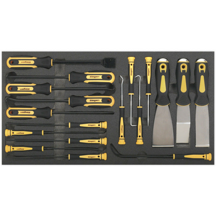 18 Piece Hook & Scraper Set with Tool Tray - Tool Box Tray Tidy Storage Chest Loops