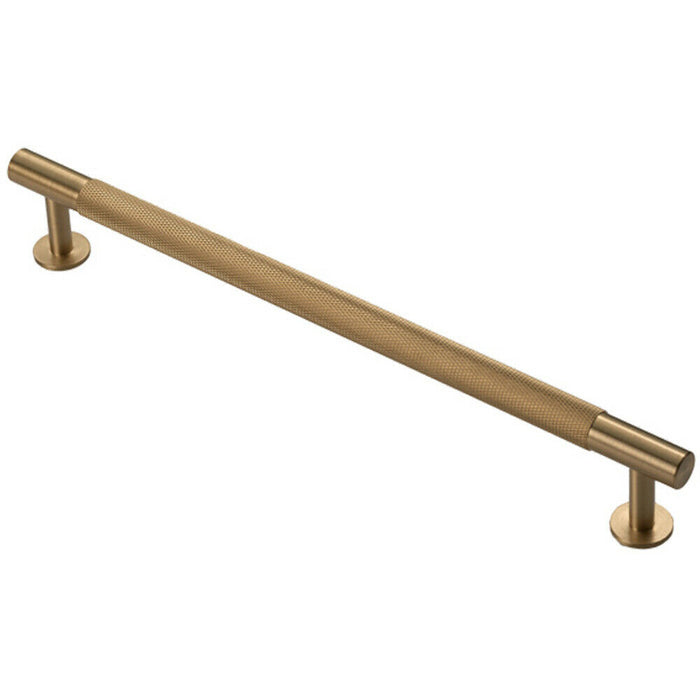 Knurled Bar Door Pull Handle - 274mm x 13mm - 224mm Centres - Satin Brass Loops
