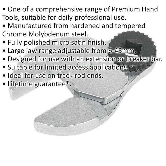 Adjustable Crows Foot Wrench - 6 to 45mm - 1/2" Sq Drive - Extension Bar Adaptor Loops