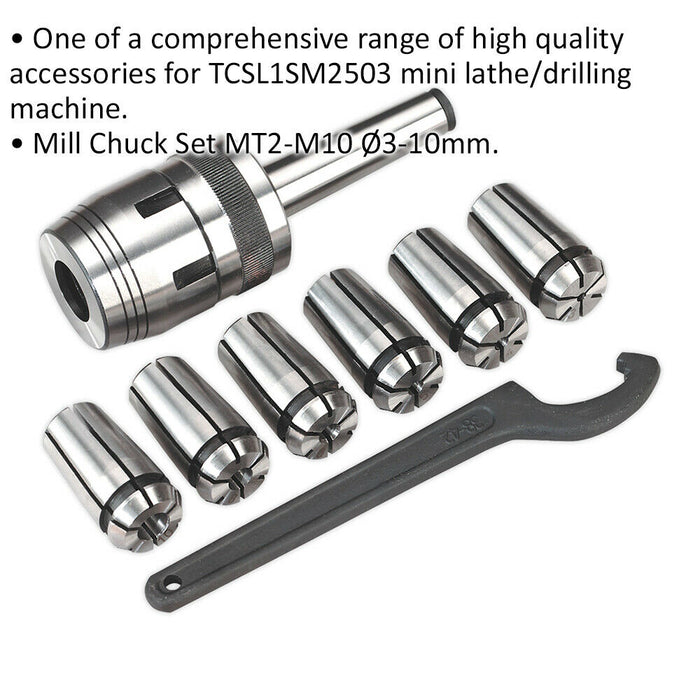 Mill Chuck Set - MT2 to M10 - Suitable for ys08817 Mini Lathe & Drilling Machine Loops