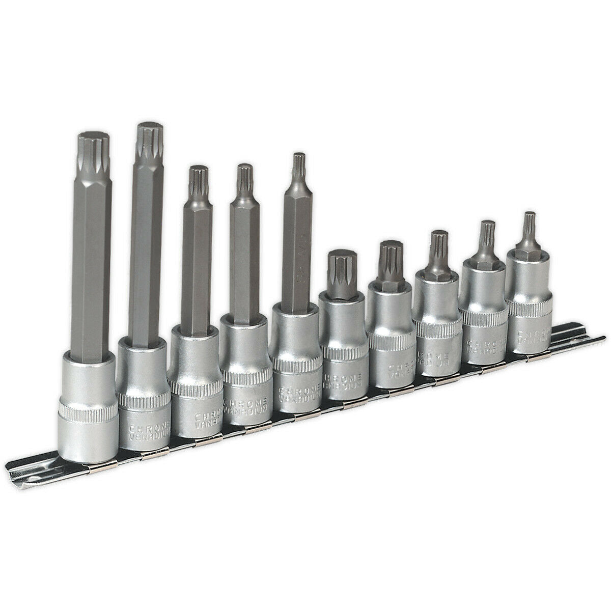 10pc Spline Socket Bit Set - 1/2" Square Drive - M5 to M12 Long & Short Shafts Loops