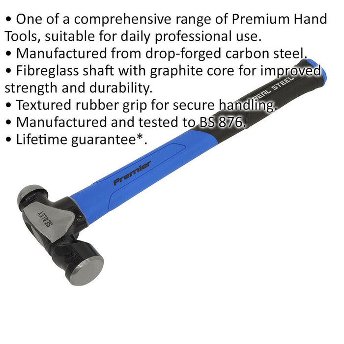 32oz Ball Pein Hammer - Fibreglass Shaft - Drop Forged Steel - Rubber Grip Loops