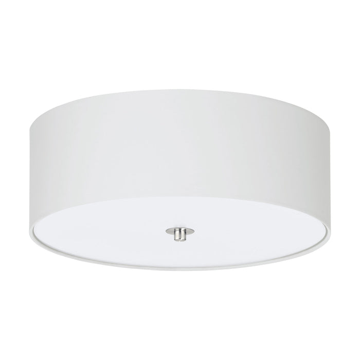 Flush Ceiling Light Colour Satin Nickel Shade White Fabric Glass Bulb E27 3x60W Loops