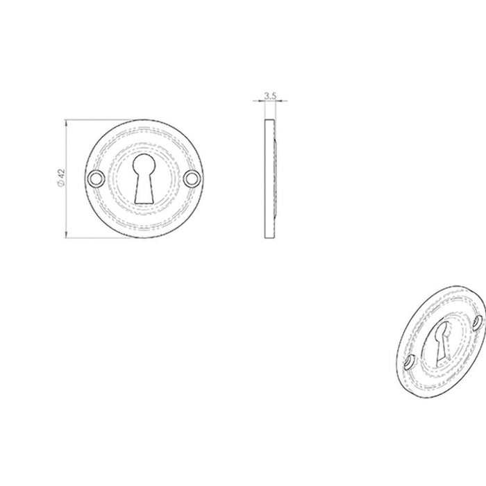 42mm Standard Keyhole Profile Escutcheon Rounded Ridge Polished Chrome Loops