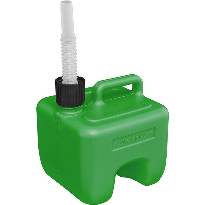 3L Stackable Plastic Fuel Can - Safety Screw Lock Cap - Flexible Spout - Green Loops