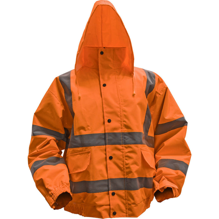 XL Orange Hi-Vis Jacket with Quilted Lining - Elasticated Waist - Work Wear Loops