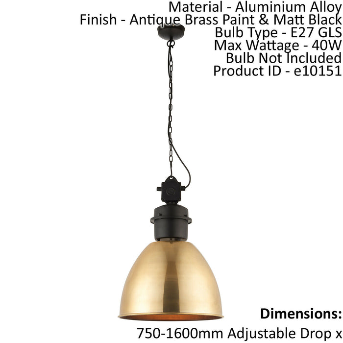 Ceiling Pendant Light Antique Brass Paint & Matt Black 40W E27 GLS Loops