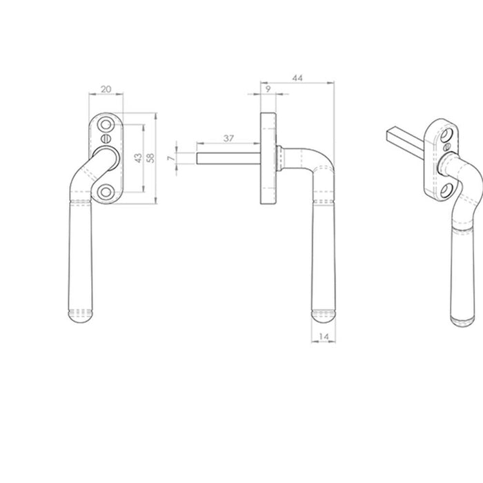 Cranked Locking Window Espagnolette Handle Left Handed 110mm Polished Brass Loops