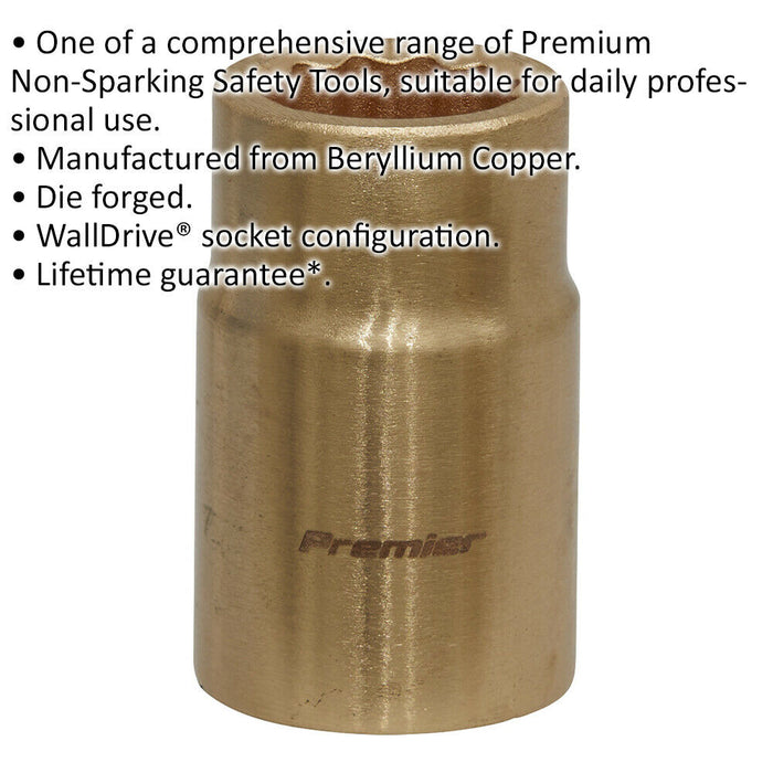 15mm Non-Sparking WallDrive Socket - 1/2" Square Drive - Beryllium Copper Loops