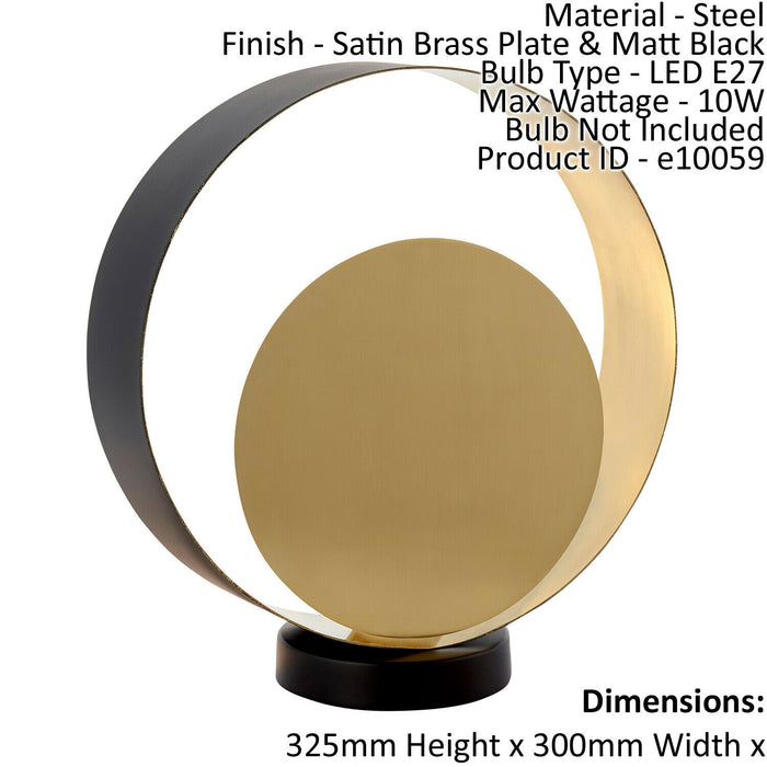 Table Lamp Satin Brass Plate & Matt Black 10W LED E27 Complete Lamp Loops