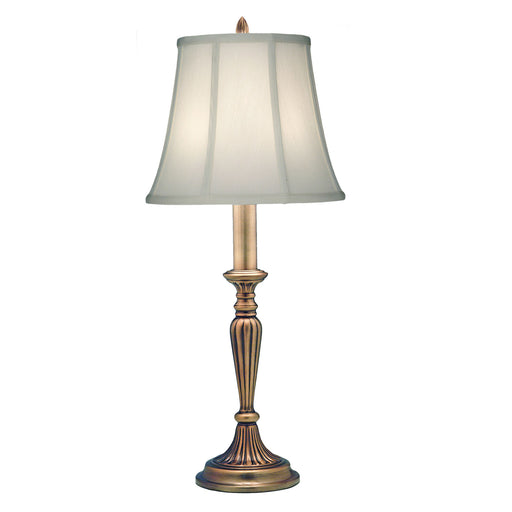 Table Lamp Tall Slim Stem Ivory Shadow Shade Antique Brass LED E27 60W Loops