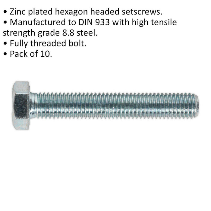 10 PACK HT Setscrew - M12 x 75mm - Grade 8.8 Zinc - Fully Threaded - DIN 933 Loops