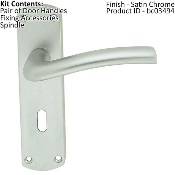 PAIR Rounded Curved Bar Handle on Lock Backplate 170 x 42mm Satin Chrome Loops