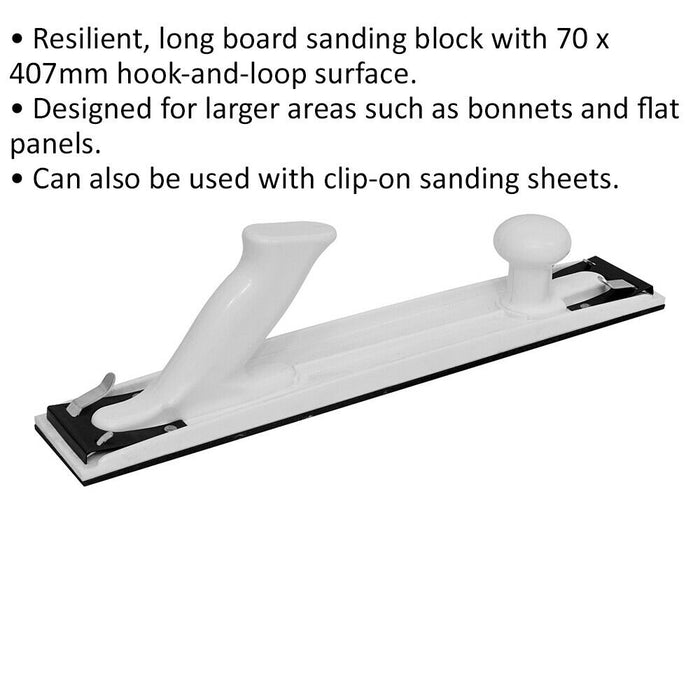 Long Board Sanding Block - 70mm x 407mm - Hook and Loop Surface - Resilient Loops