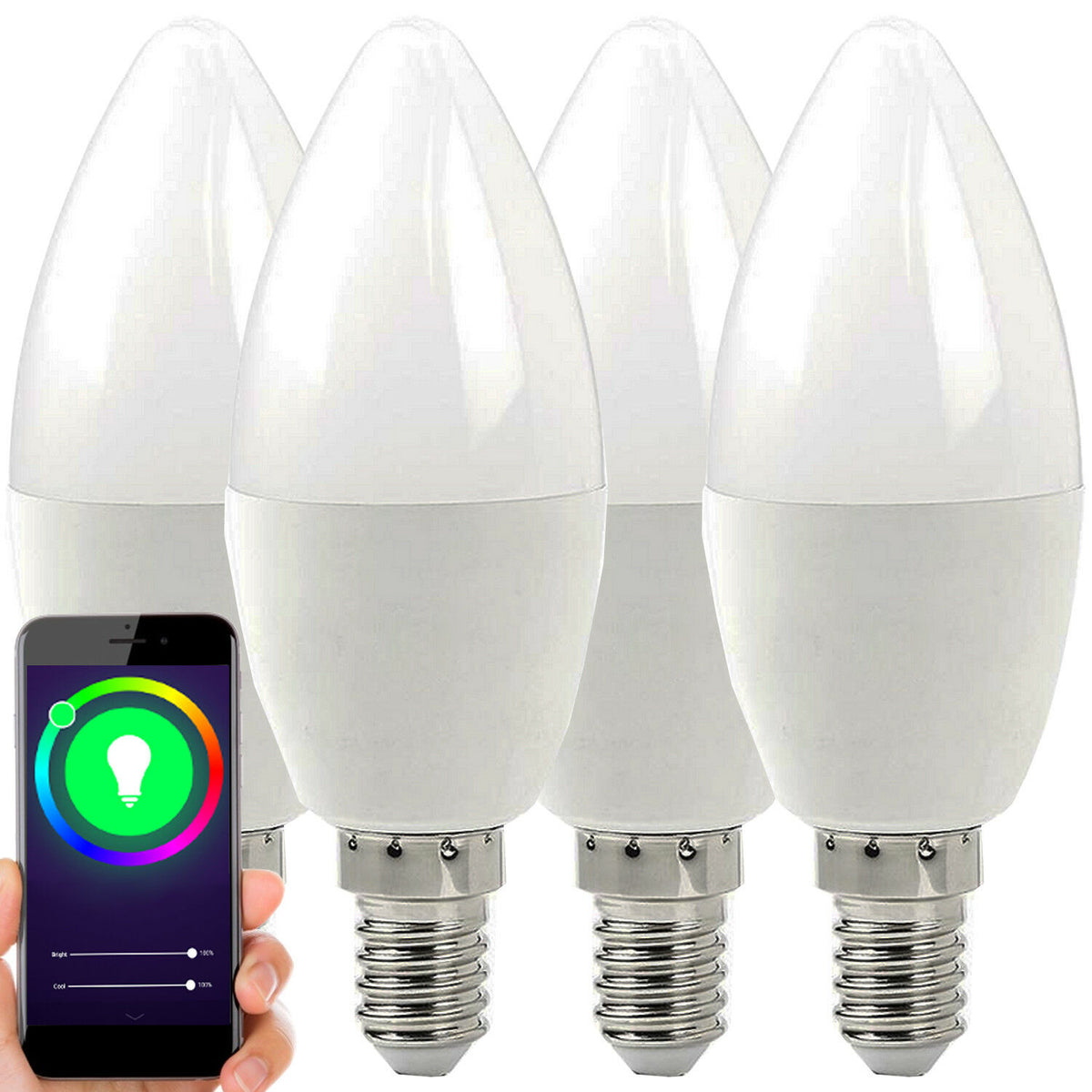 4 WiFi Colour Changing LED Light Bulb 4.5W E14 Mini Full RGB SMART Dim ...