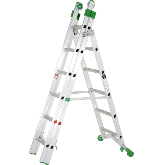 PREMIUM 18 Tread Combination Ladder 3 Section Extension Step Frame & Stairwell Loops