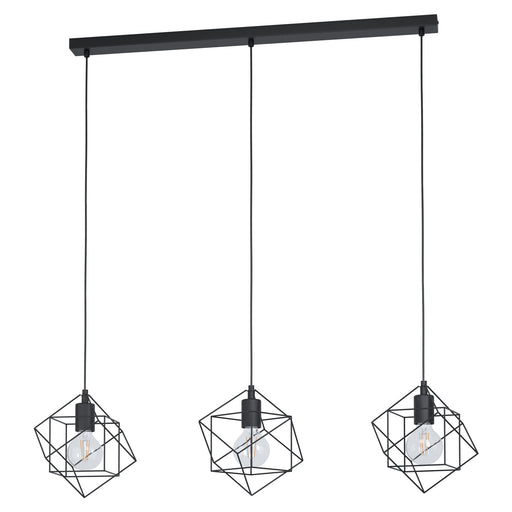 Hanging Ceiling Pendant Light Black Cube Frame 3x E27 Geometric Kitchen Island Loops