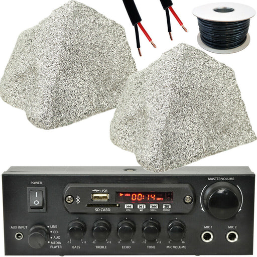 Bluetooth Garden Speaker Kit 2 Outdoor Rock Speakers 110W HiFi Stereo Amplifier