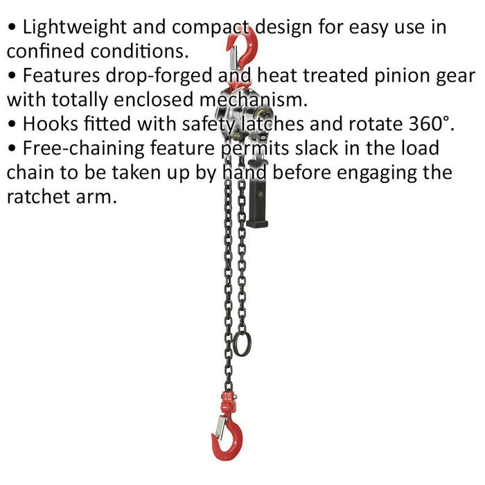 Mini Lever Hoist - 250kg Max Capacity - Compact Design - 1.2m Chain Length Loops