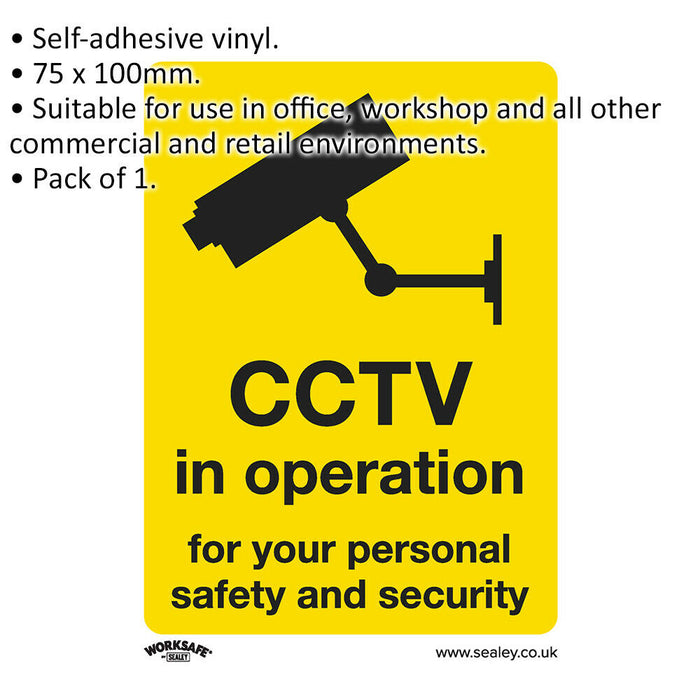 1x CCTV IN OPERATION Security Safety Sign - Self Adhesive 75 x 100mm Sticker Loops