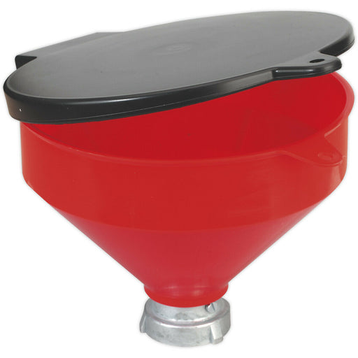 Solvent Safety Funnel with Hinged Flip Top - 2" Female Fitting - Fluid Transfer Loops
