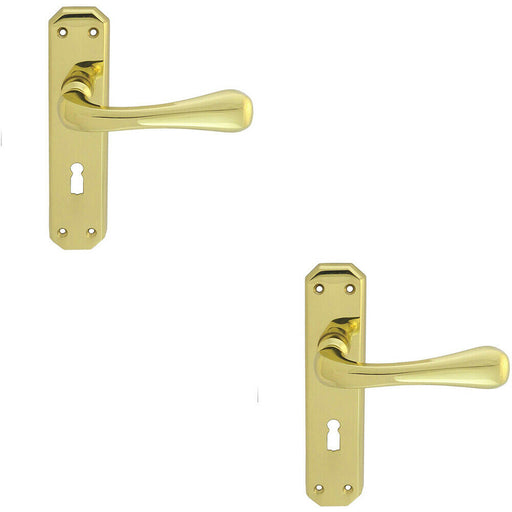 2x PAIR Heavy Duty Handle on Angular Lock Backplate 180 x 40mm Polished Brass Loops