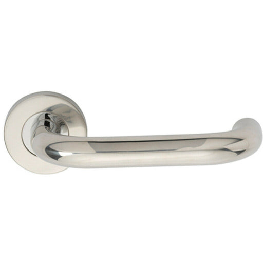 PAIR 19mm Round Bar Safety Handle on Round Rose Concealed Fix Polished Steel Loops