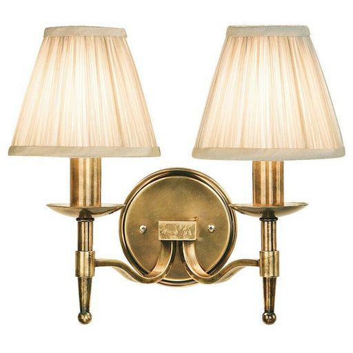 Avery Luxury Twin Arm Wall Light Traditional Antique Brass & Beige Pleat Shade Loops