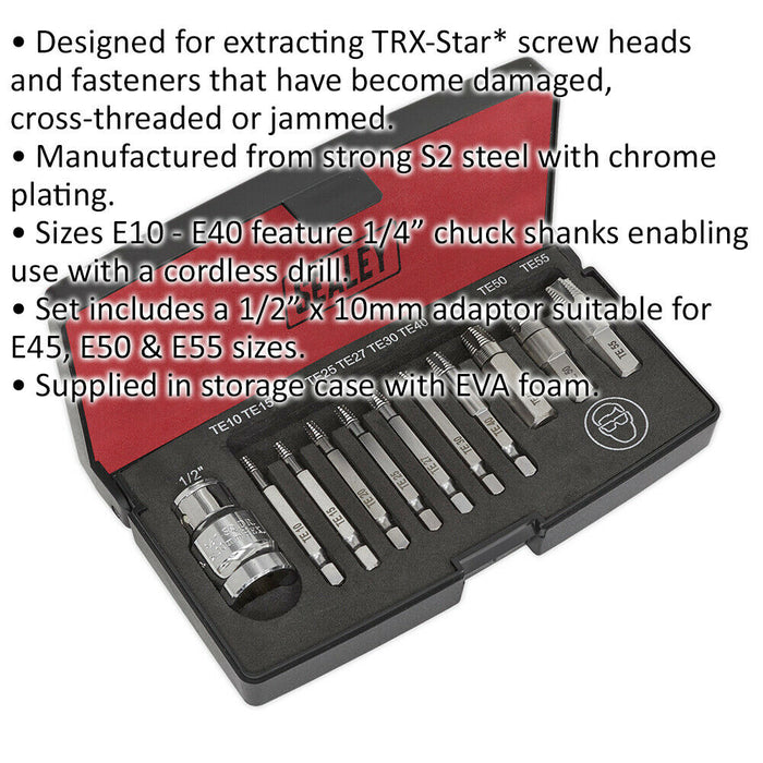 11 Piece TRX-Star Fitting Extractor Set - 1/4" Quick Chuck Shank - Screw Removal Loops