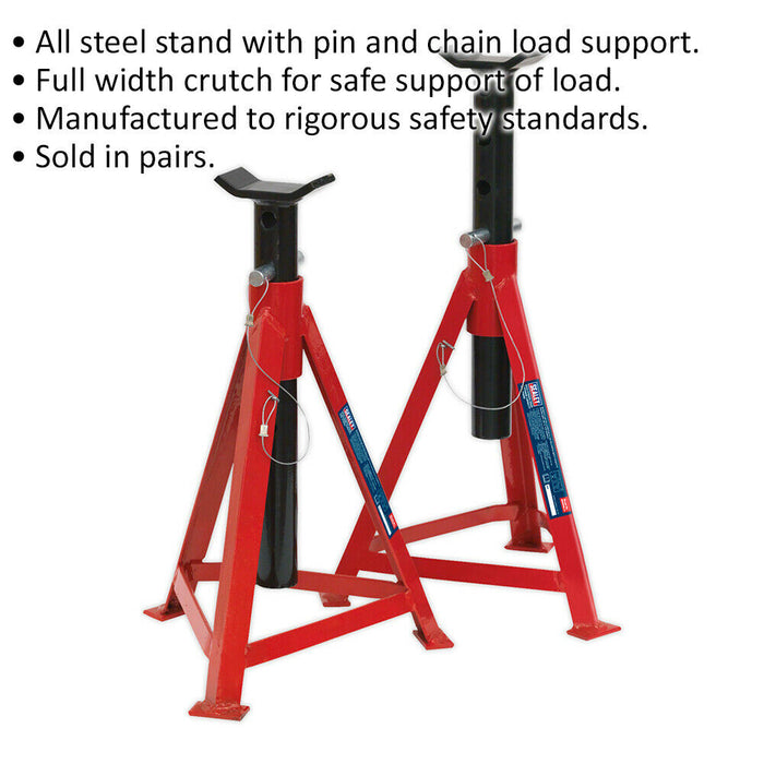 PAIR 2.5 Tonne Axle Stands - Full Width Crutch - 475mm to 705mm Working Height Loops