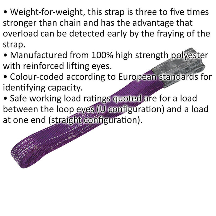 1 Metre Load Sling - 1 Tonne Capacity - High Strength Polyester - Lifting Strap Loops