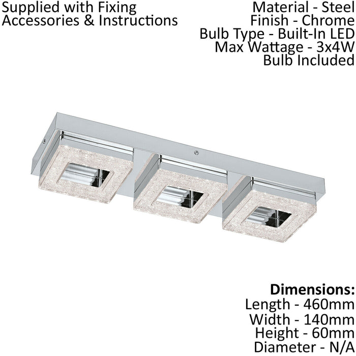 2 PACK Wall Flush Ceiling Light Chrome Shade Chrome Clear Crystal LED 3x4W Loops