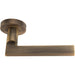 PAIR Straight Plinth Mounted Lever on Round Rose Concealed Fix Antique Brass Loops