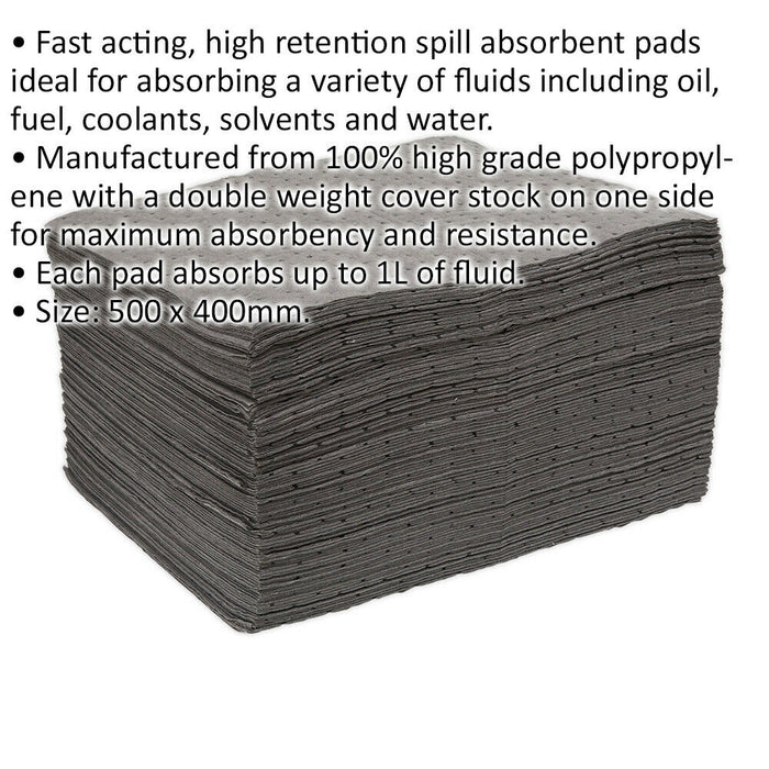 100 PACK - 500 x 400mm Fuel Spillage Pads (1L EACH) Oil Fluid & Water Absorbent Loops