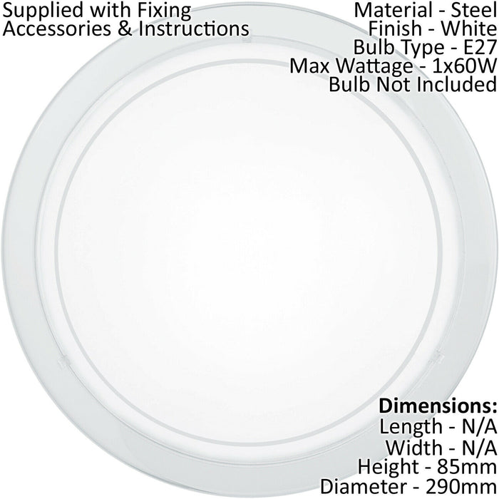 Wall Flush Ceiling Light White Shade White Clear Glass Painted Bulb E27 1x60W Loops