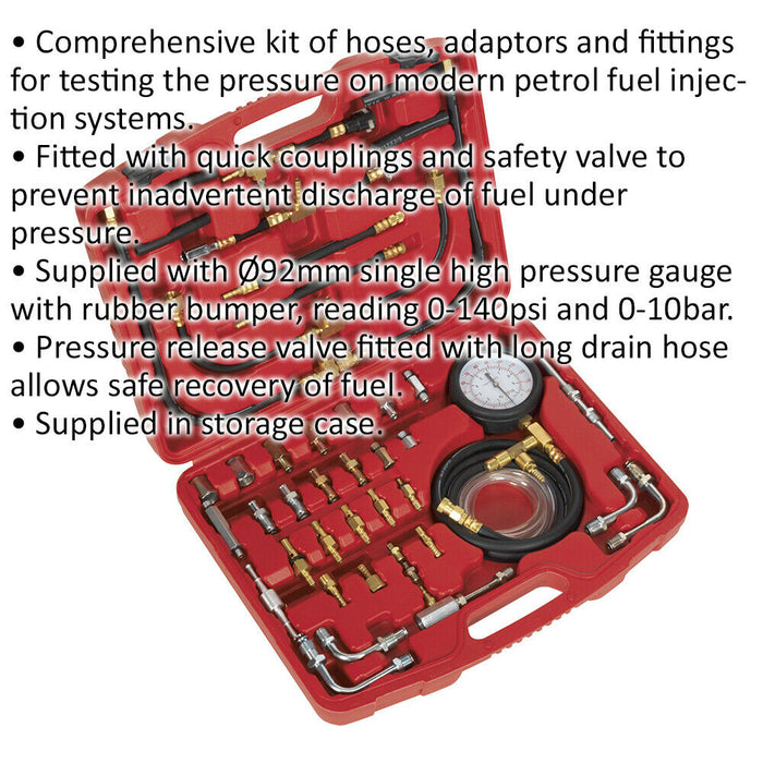 Fuel Injection Pressure Test Kit - High Pressure Gauge - Petrol Engine Systems Loops