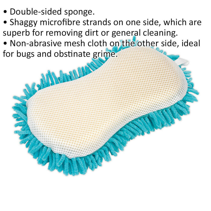 2-in-1 Shaggy Microfibre Sponge - Non-Abrasive Mesh Cloth - Car Cleaning Aid Loops