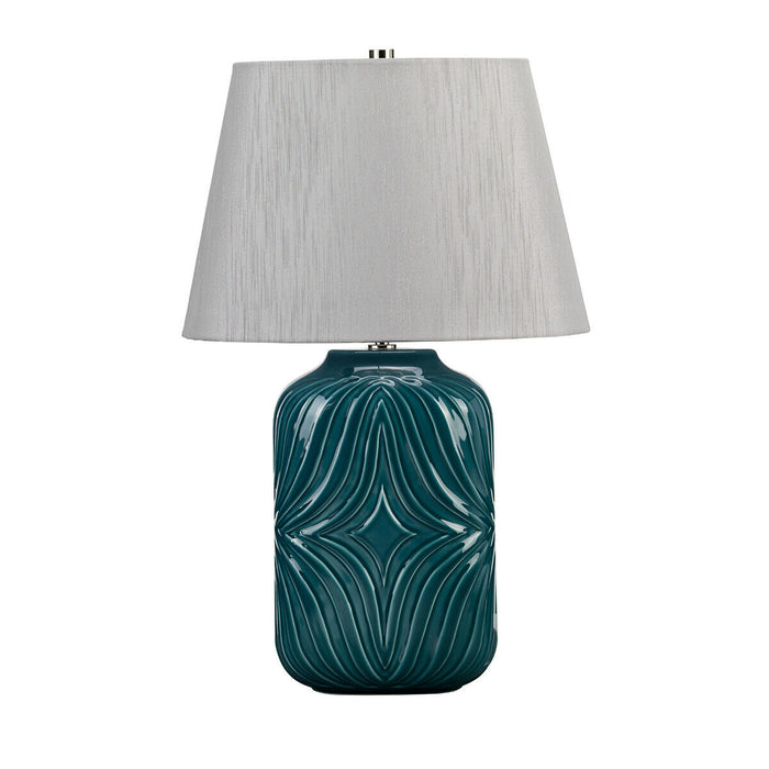 Table Lamp Diamond Sculpted Pattern Turquoise Glaze Grey Shade LED E27 60W Loops