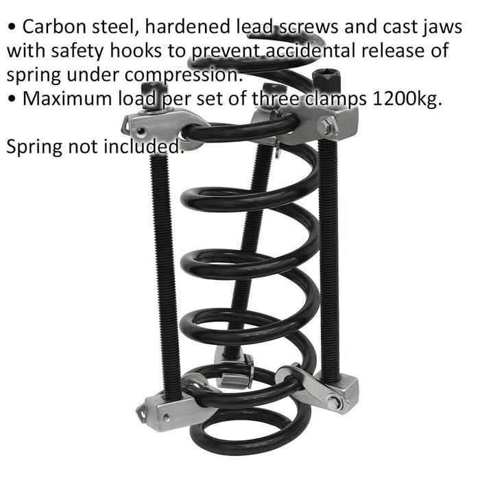 3 PACK 235mm Coil Spring Compressor Kit with Safety Hooks Jaw - 1200kg Max Load Loops