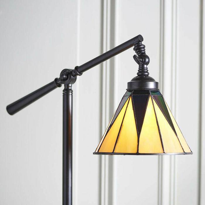 Tiffany Adjustable Swing Arm Floor Lamp Dark Bronze & Stained Glass Shade i00011 Loops